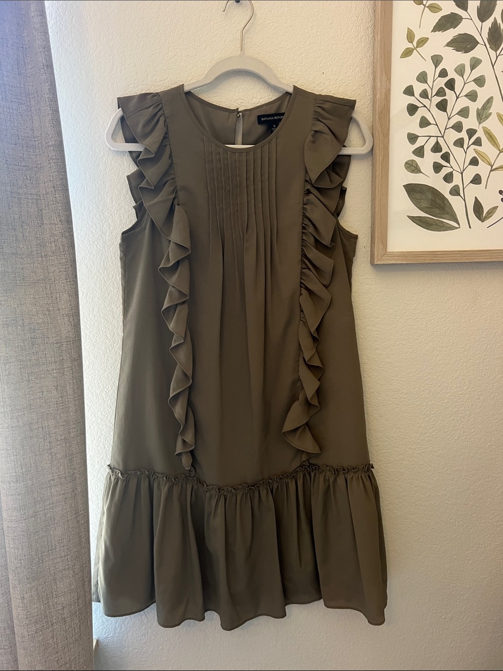 Banana Republic Olive Green Ruffle Shift Dress